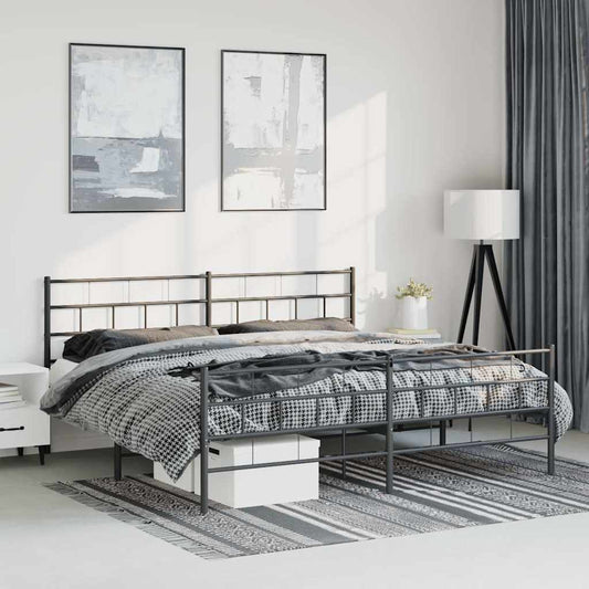 Black Metal Bed Frame with Footboard, 183x213cm, Mattress Not Included