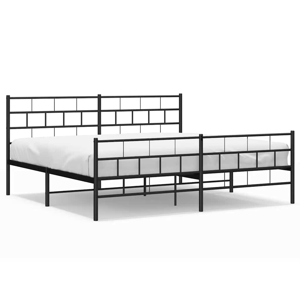 Black Metal Bed Frame with Footboard, 193x203cm - Sturdy Design