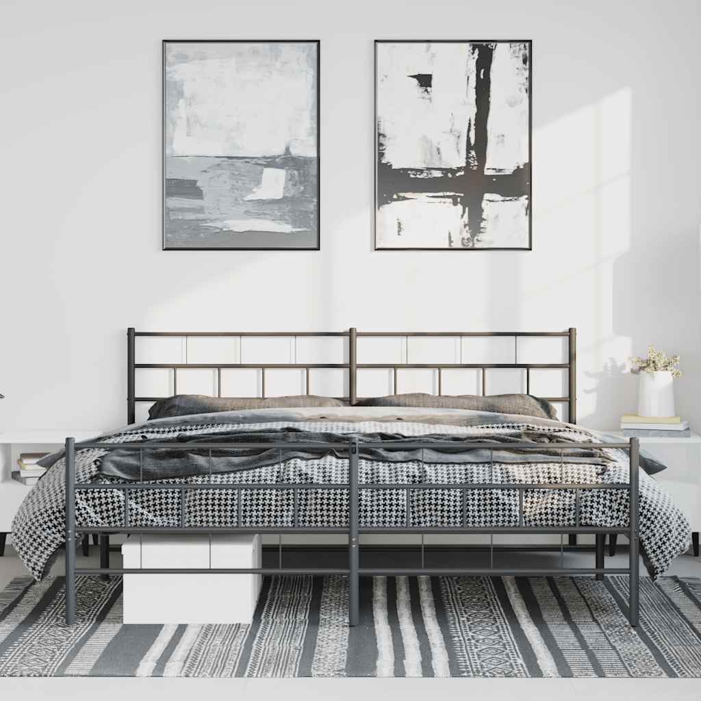 Black Metal Bed Frame with Footboard, 193x203cm - Sturdy Design