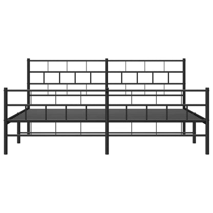 Black Metal Bed Frame with Footboard, 193x203cm - Sturdy Design