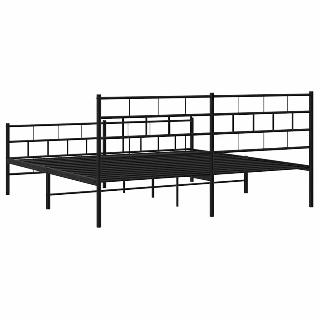 Black Metal Bed Frame with Footboard, 193x203cm - Sturdy Design