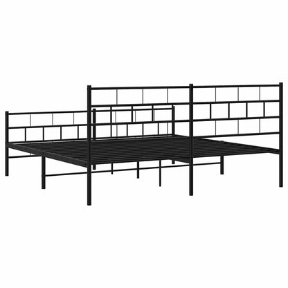 Black Metal Bed Frame with Footboard, 193x203cm - Sturdy Design