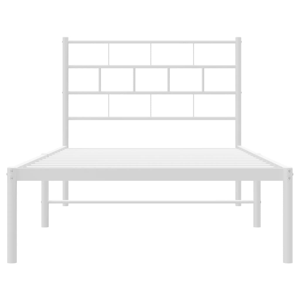 White Metal Bed Frame with Headboard – 75x190cm, No Mattress