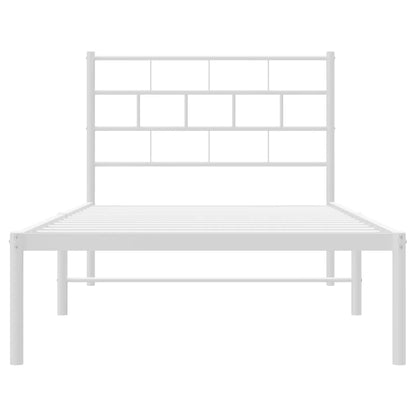 White Metal Bed Frame with Headboard – 75x190cm, No Mattress