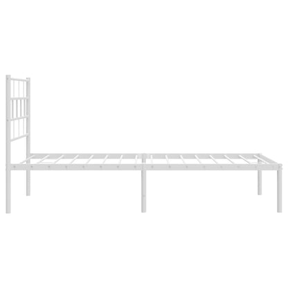 White Metal Bed Frame with Headboard – 75x190cm, No Mattress