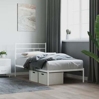 White Metal Bed Frame with Headboard – 75x190cm, No Mattress