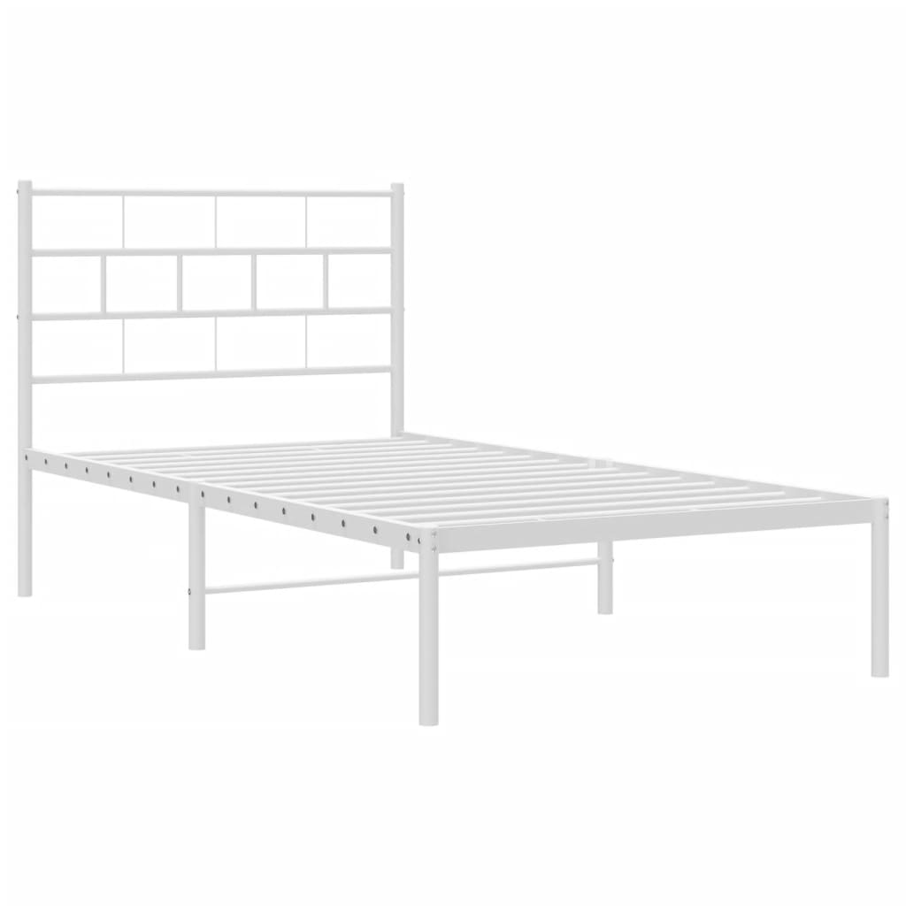 White Metal Bed Frame with Headboard - 90x190cm, Mattress Not Included