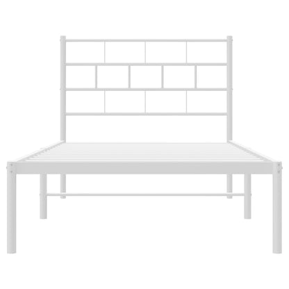 White Metal Bed Frame with Headboard - 90x190cm, Mattress Not Included