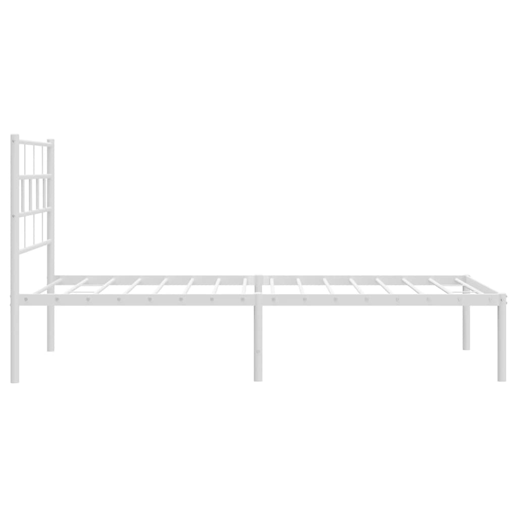 White Metal Bed Frame with Headboard - 90x190cm, Mattress Not Included
