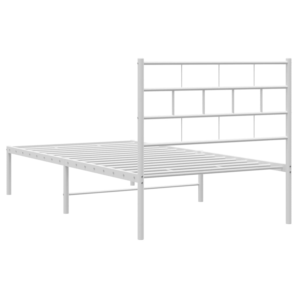 White Metal Bed Frame with Headboard - 90x190cm, Mattress Not Included