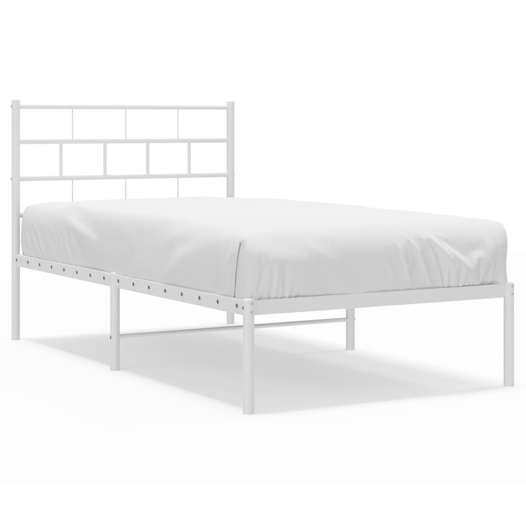 White Metal Bed Frame with Headboard, No Mattress - 107x203cm