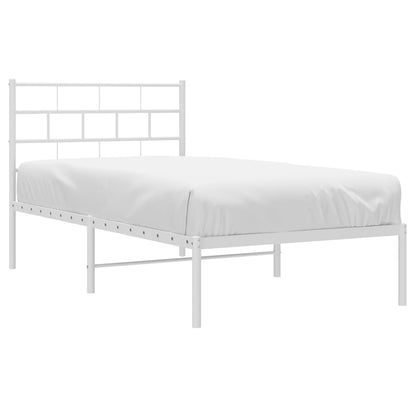 White Metal Bed Frame with Headboard, No Mattress - 107x203cm