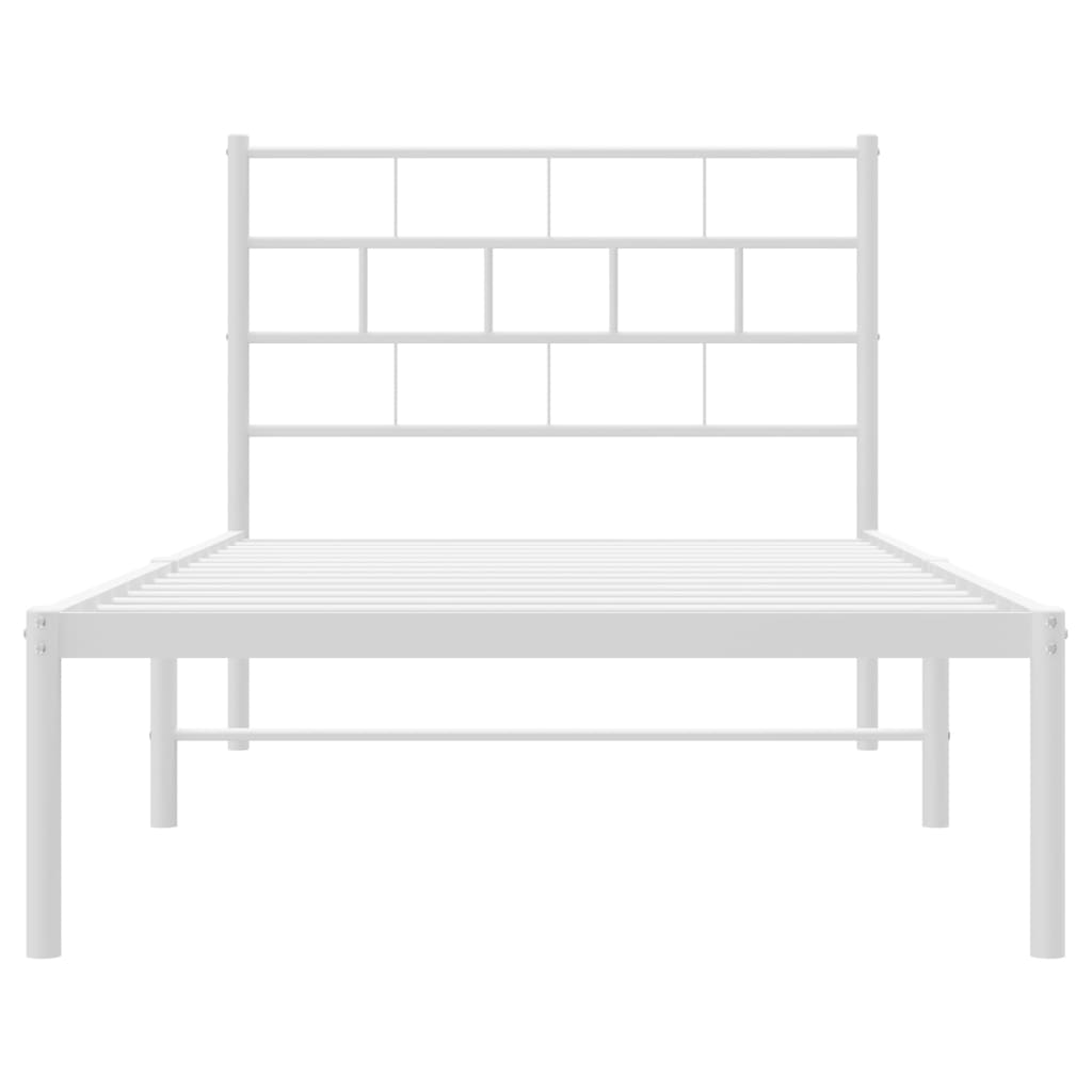 White Metal Bed Frame with Headboard, No Mattress - 107x203cm