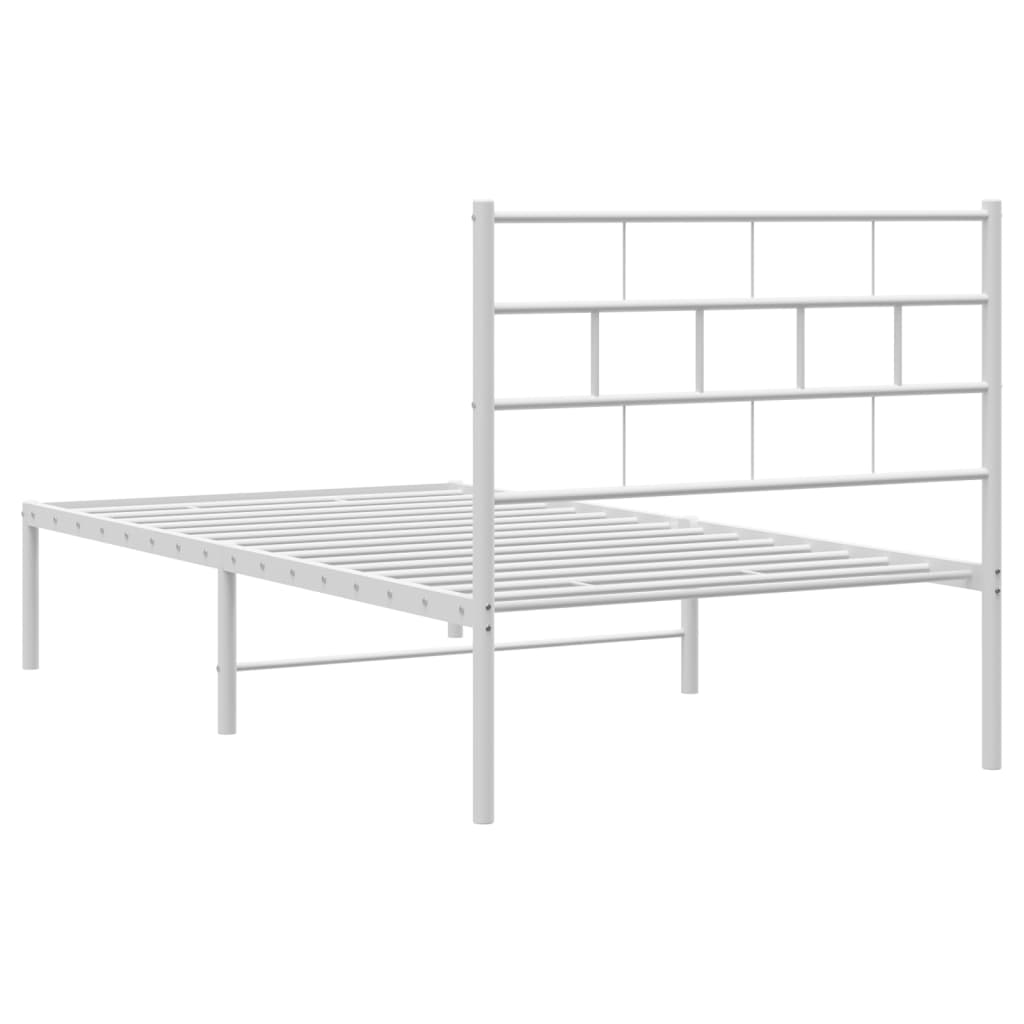 White Metal Bed Frame with Headboard, No Mattress - 107x203cm