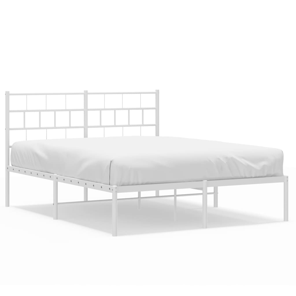 White Metal Bed Frame with Headboard, 120x190cm - No Mattress