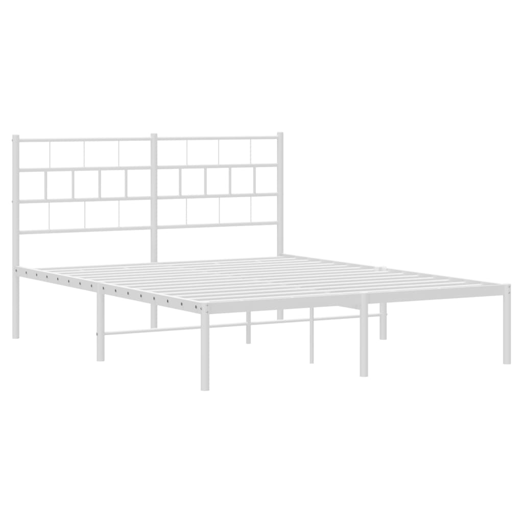 White Metal Bed Frame with Headboard - 120x200cm Sturdy Design