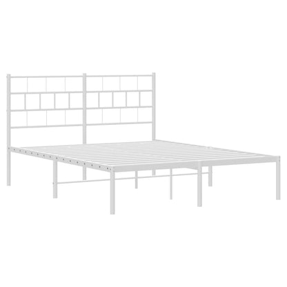 White Metal Bed Frame with Headboard - 120x200cm Sturdy Design
