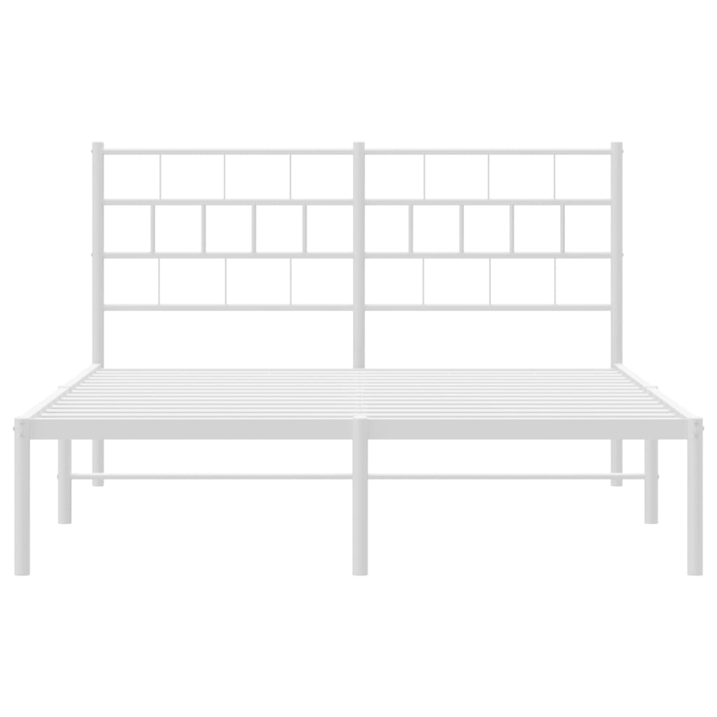 White Metal Bed Frame with Headboard - 120x200cm Sturdy Design