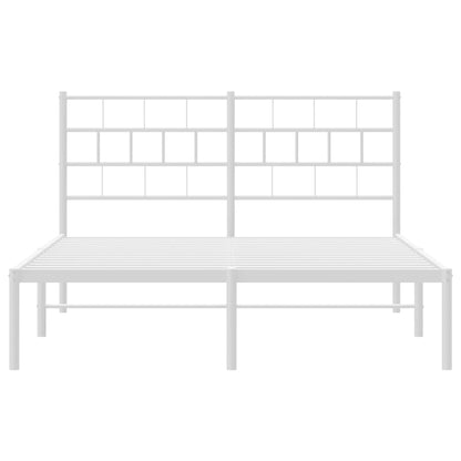 White Metal Bed Frame with Headboard - 120x200cm Sturdy Design