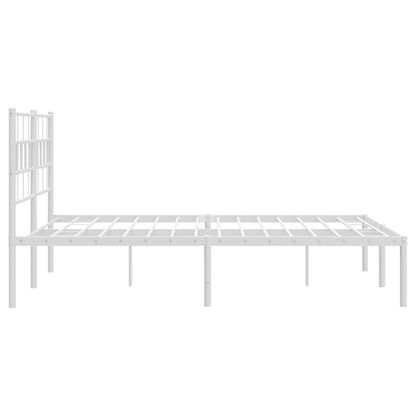 White Metal Bed Frame with Headboard - 120x200cm Sturdy Design