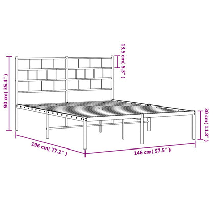 Metal Bed Frame without Mattress with Headboard White 140x190cm