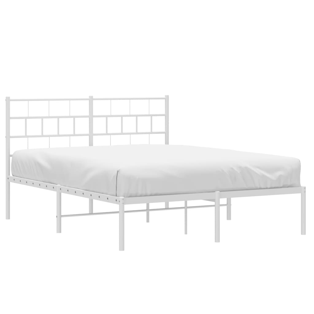 White Metal Bed Frame with Headboard - 140x200cm (Mattress Not Included)