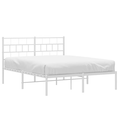 White Metal Bed Frame with Headboard - 140x200cm (Mattress Not Included)