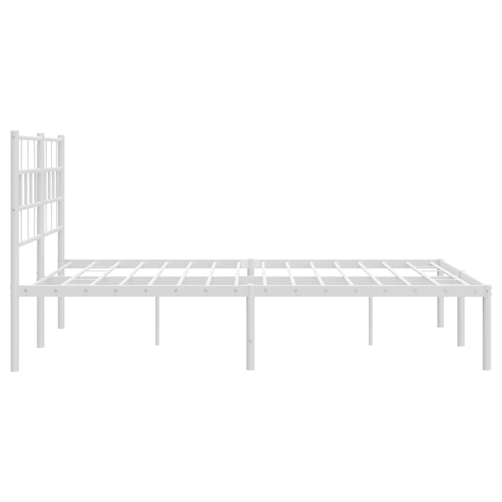 White Metal Bed Frame with Headboard - 140x200cm (Mattress Not Included)