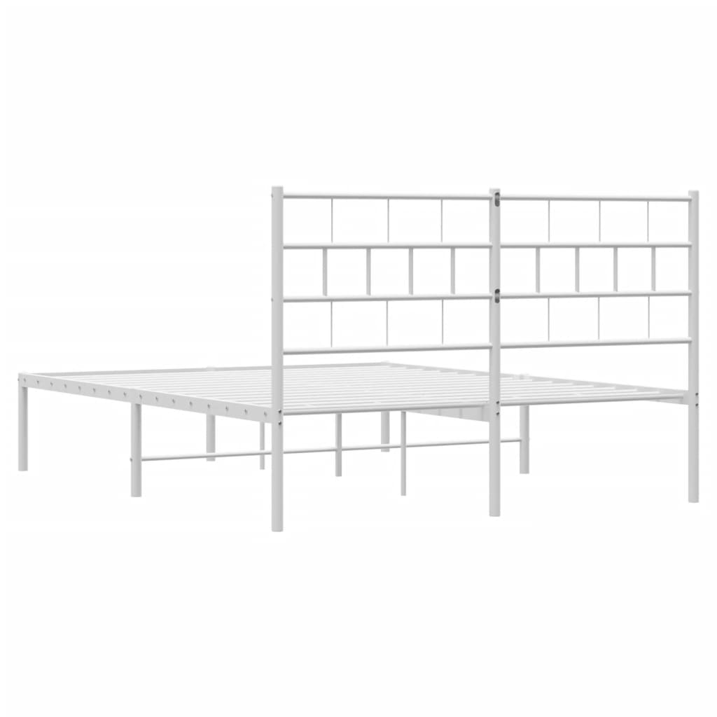 White Metal Bed Frame with Headboard - 140x200cm (Mattress Not Included)