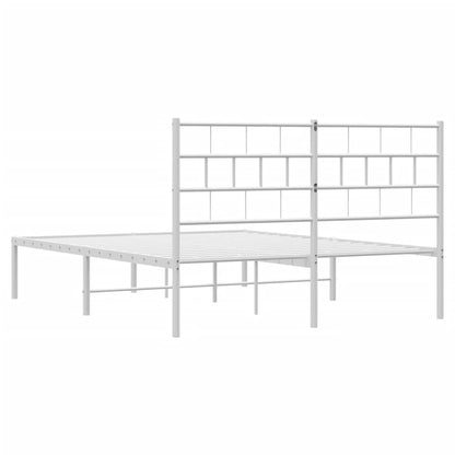 White Metal Bed Frame with Headboard - 140x200cm (Mattress Not Included)