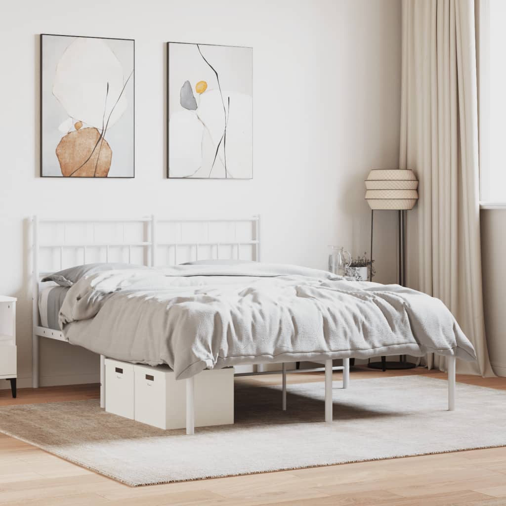 White Metal Bed Frame with Headboard - 140x200cm (Mattress Not Included)