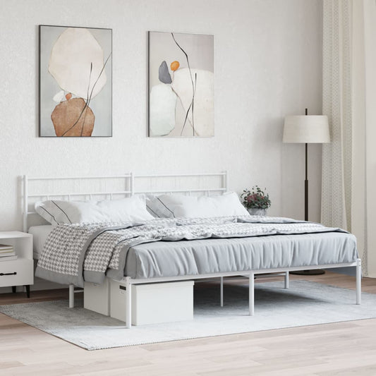 White Metal Bed Frame with Headboard - 180x200cm No Mattress