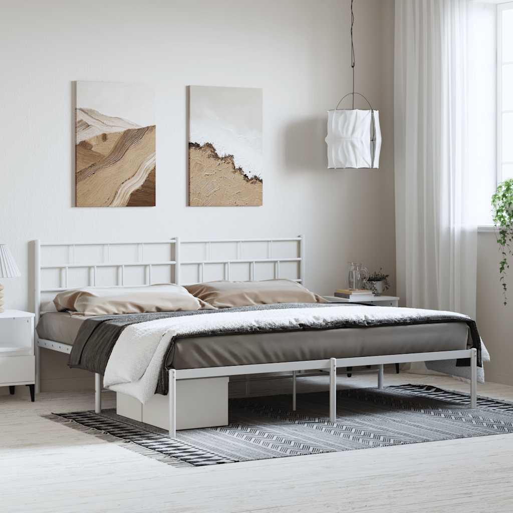 White Metal Bed Frame with Headboard 183x213cm - No Mattress
