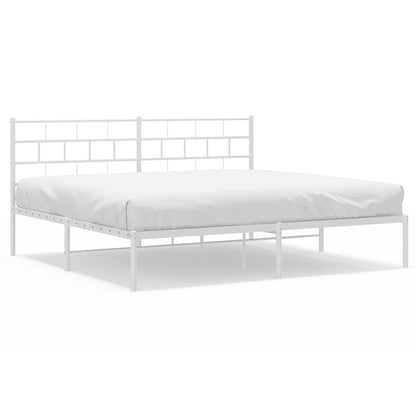 Metal Bed Frame without Mattress with Headboard White 193x203cm