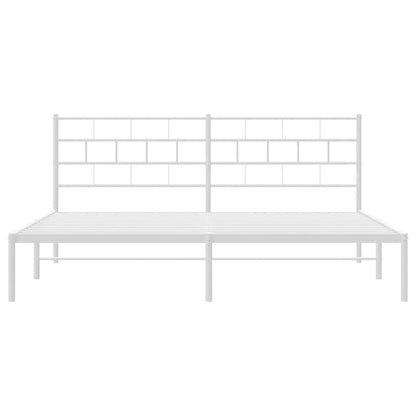 Metal Bed Frame without Mattress with Headboard White 193x203cm