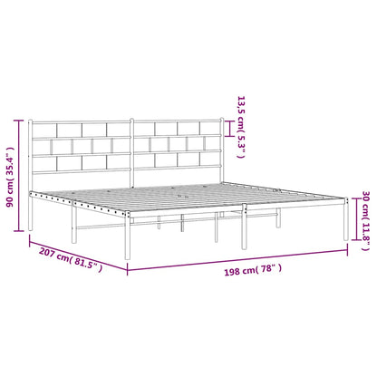 Metal Bed Frame without Mattress with Headboard White 193x203cm