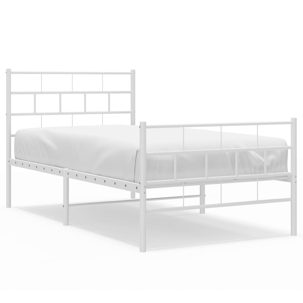 Metal Bed Frame without Mattress with Footboard White 90x190cm