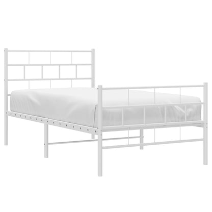 Metal Bed Frame without Mattress with Footboard White 90x190cm