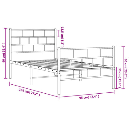 Metal Bed Frame without Mattress with Footboard White 90x190cm