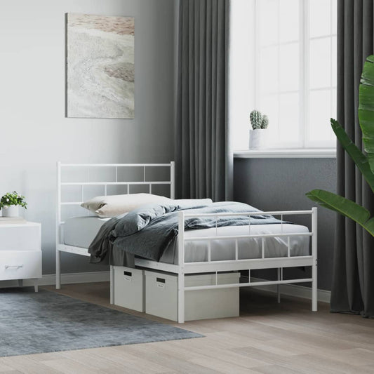 Metal Bed Frame without Mattress with Footboard White 90x190cm
