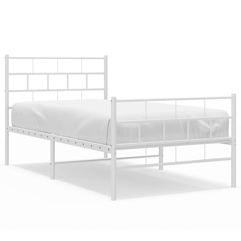 White Metal Bed Frame with Footboard, 100x190cm - No Mattress