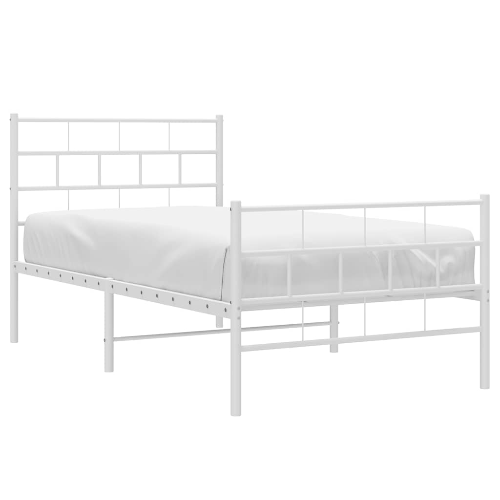 White Metal Bed Frame with Footboard, 100x190cm - No Mattress