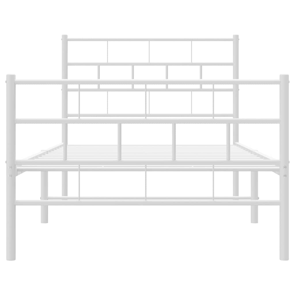 White Metal Bed Frame with Footboard, 100x190cm - No Mattress