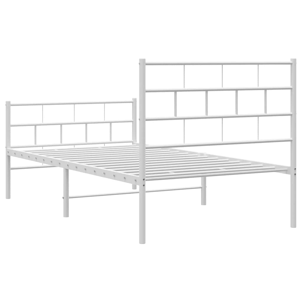 White Metal Bed Frame with Footboard, 100x190cm - No Mattress