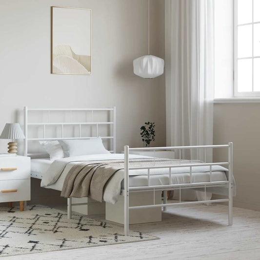 White Metal Bed Frame with Footboard, 100x190cm - No Mattress