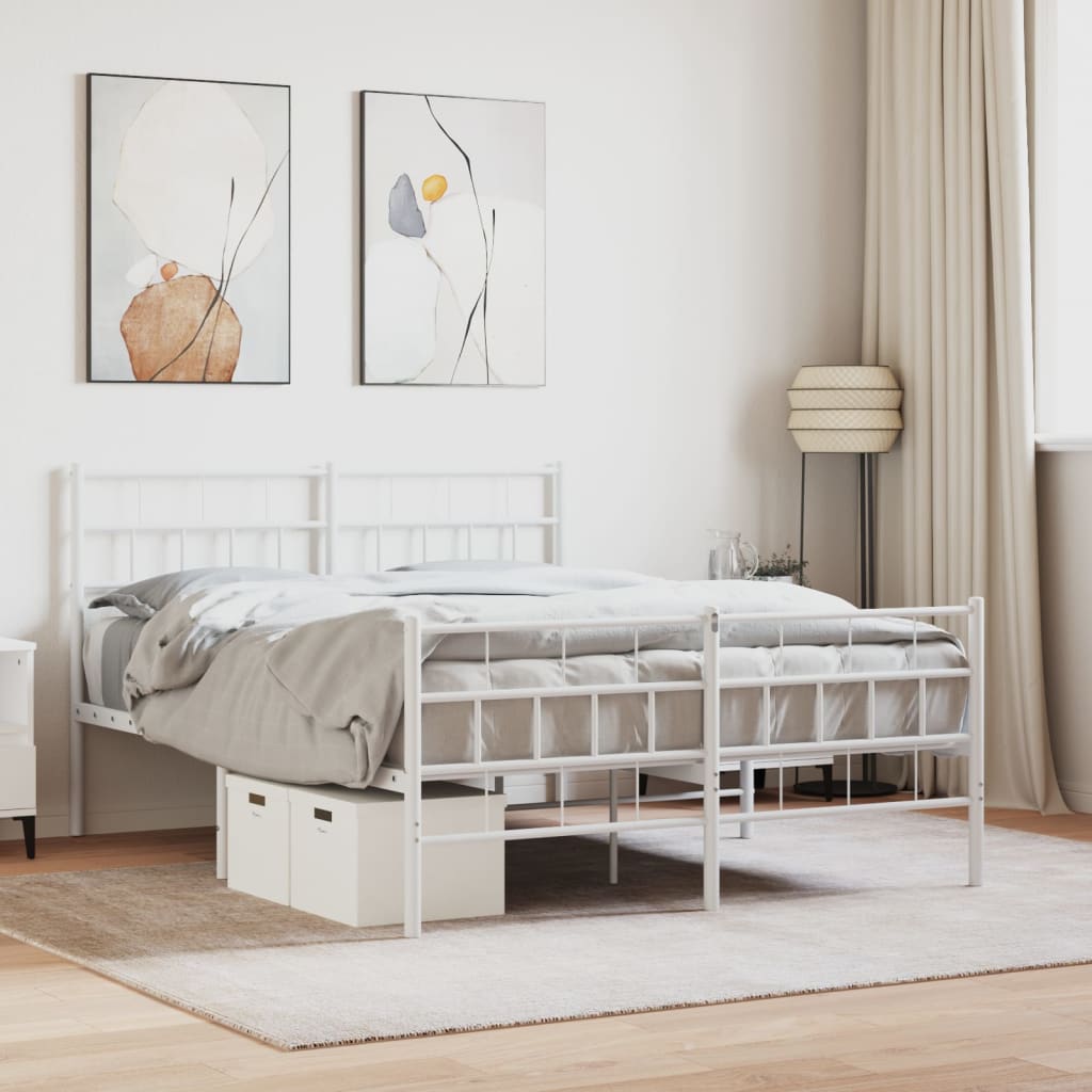 White Metal Bed Frame with Footboard - 120x190cm, Mattress Not Included