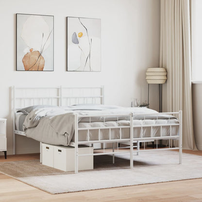 White Metal Bed Frame with Footboard - 120x190cm, Mattress Not Included