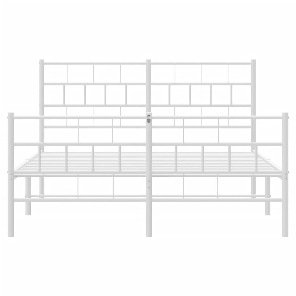 Stylish White Metal Bed Frame with Footboard 140x190cm