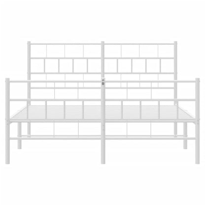 Stylish White Metal Bed Frame with Footboard 140x190cm