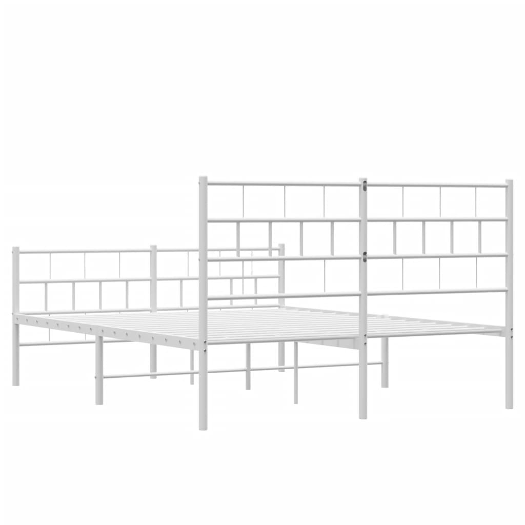 Stylish White Metal Bed Frame with Footboard 140x190cm